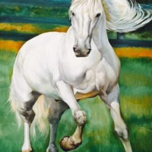 Springtime run painting Dubai – white horse artwork UAE