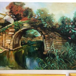 Stone bridge landscape painting Dubai – nature inspired wall art UAE