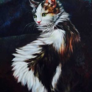 Elegant cat portrait painting Dubai – realistic pet artwork UAE