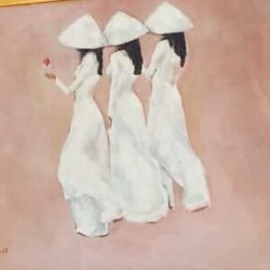 Ladies in white painting Dubai – minimalist cultural wall art UAE
