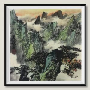 Misty mountain landscape painting Dubai – Chinese style nature artwork UAE