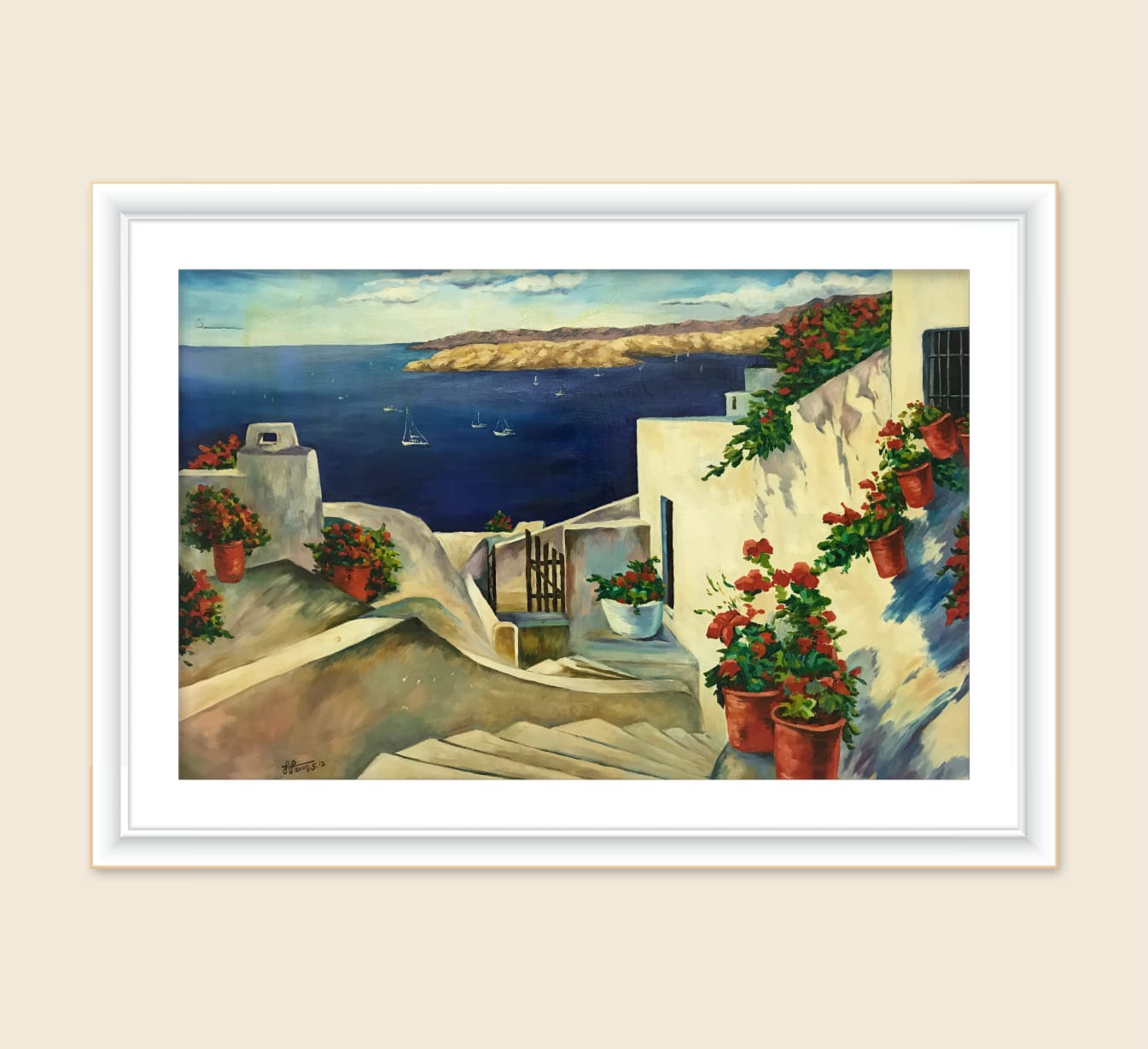 Aegean escape painting Dubai – coastal landscape wall art UAE