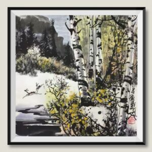 Birch forest serenity painting Dubai – nature forest wall art UAE