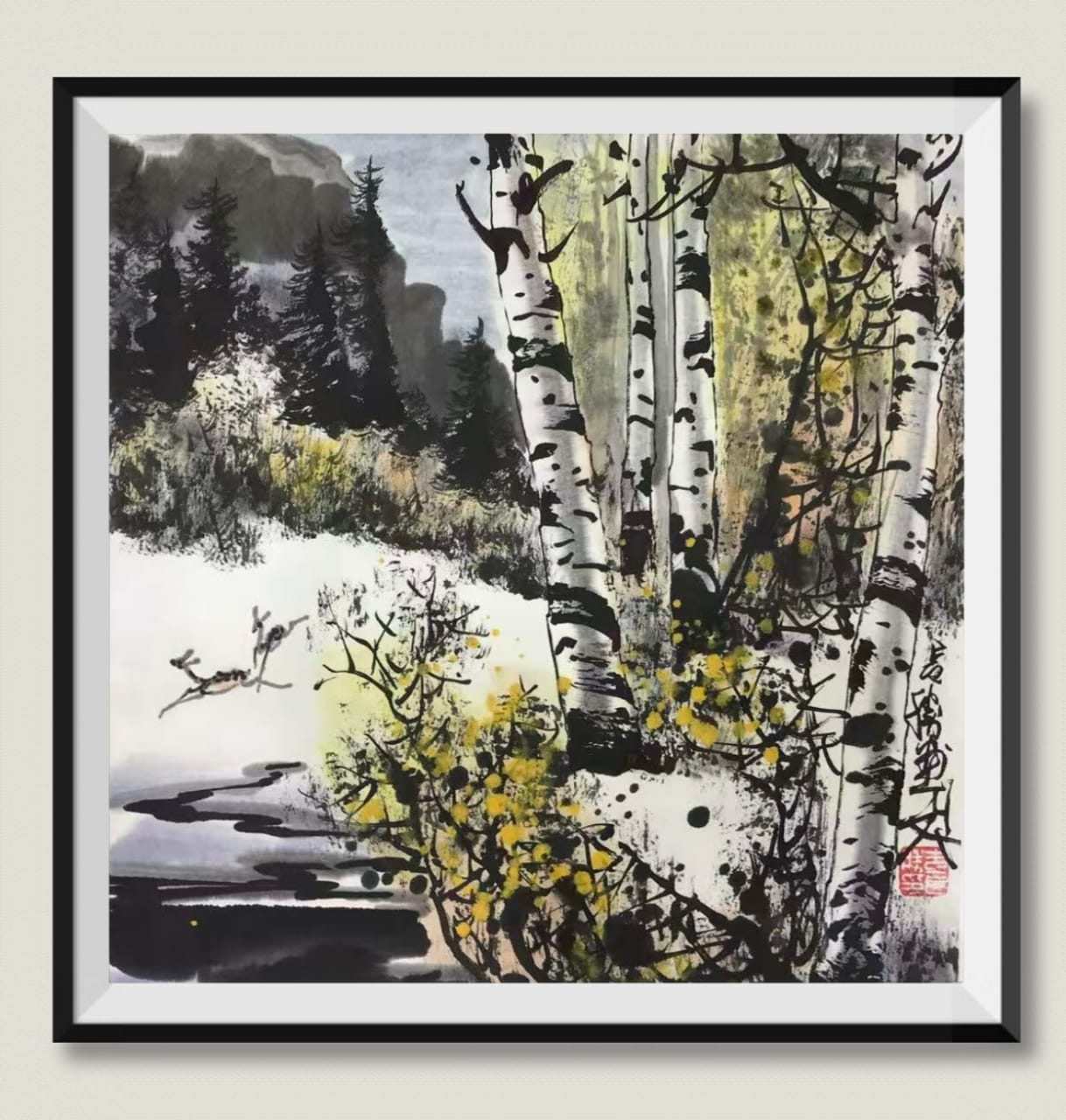 Birch forest serenity painting Dubai – nature forest wall art UAE